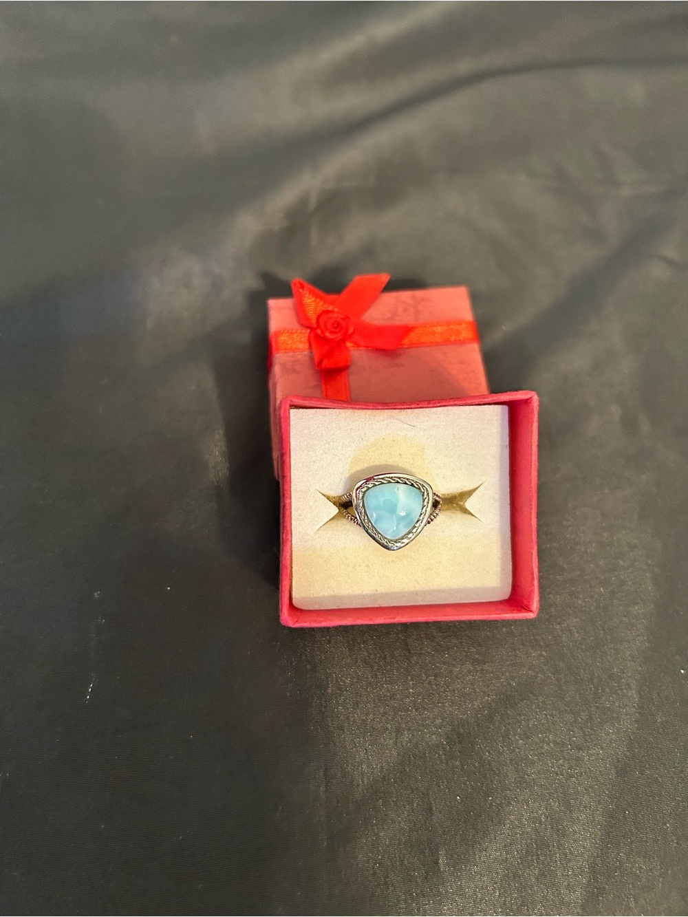 Sterling Silver Trillion-Cut Larimar Solitaire Ring Size 8/Caribbean